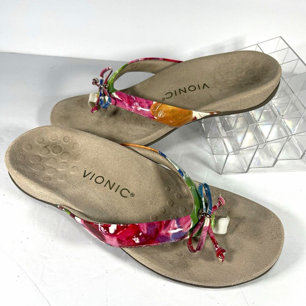 Vionic Women’s Floral Thong Sandals Multicolor/Beige Slip On US 7 EU 38